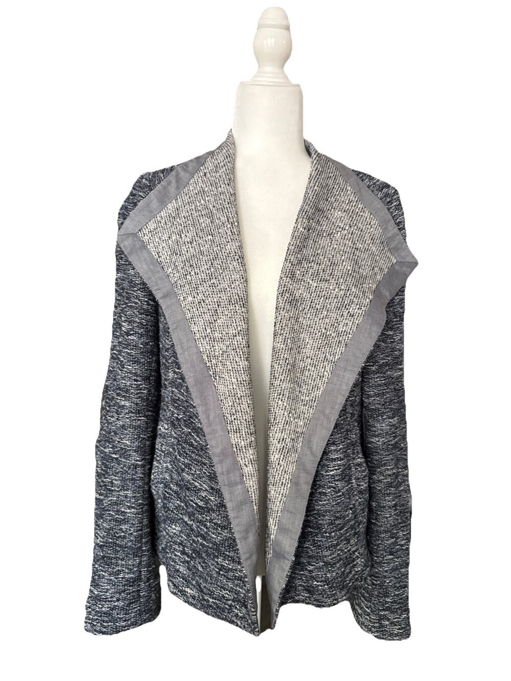 Vince Open Front Cascade Tweed Cardigan Sweater Women L Heather Blue Gray Casual